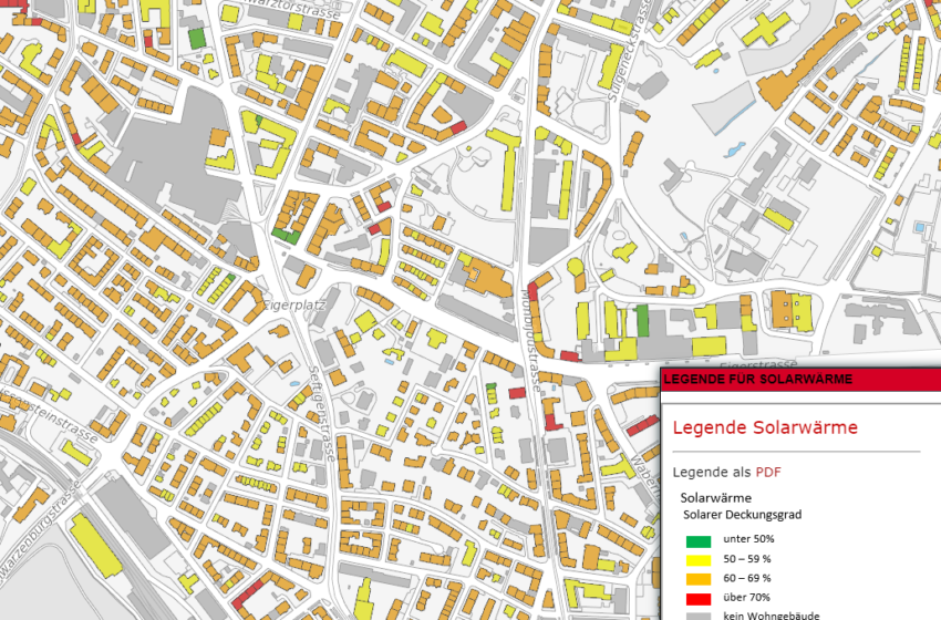 Map shows solar thermal potential of buildings in Bern