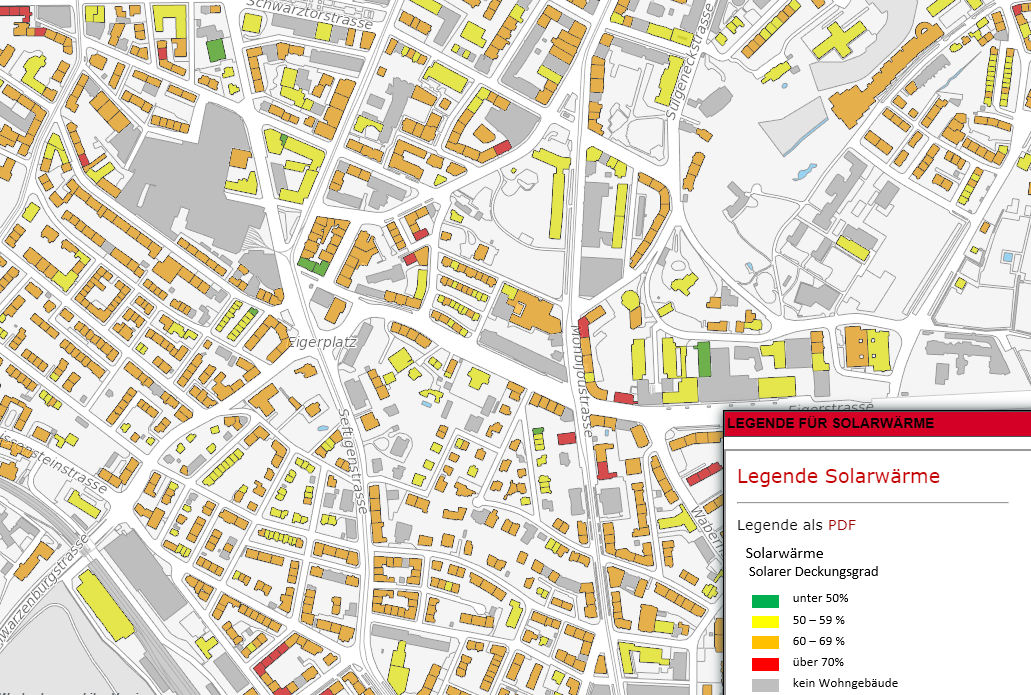 Map shows solar thermal potential of buildings in Bern