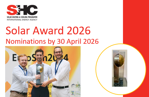  Apply now for the IEA SHC Solar Award with a solar thermal innovative project